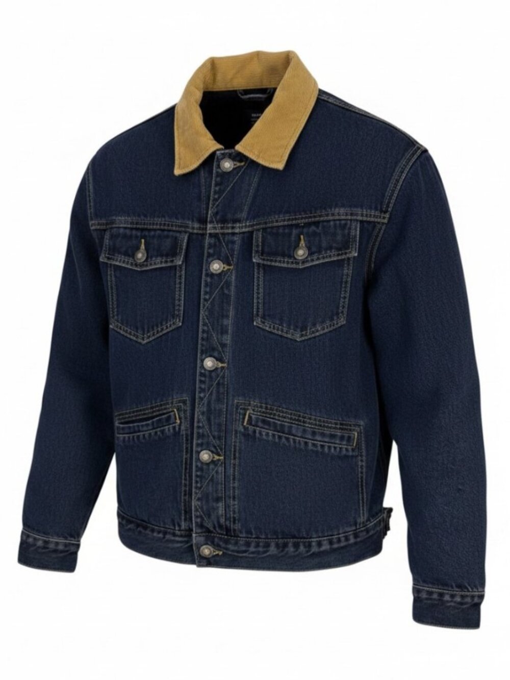 NEUW Blue Denim Fleece Lined Corduroy Collar Trucker Jacket size L